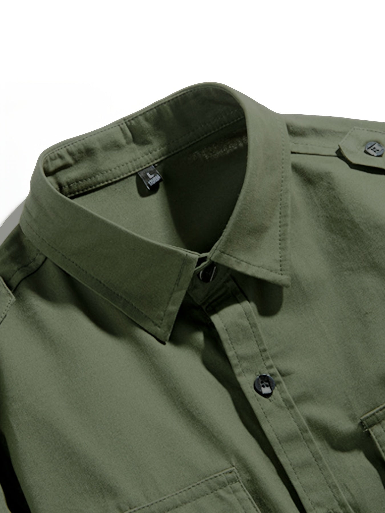 New Casual Men's Business Gentleman Square Collar Long Sleeve Multi-Pocket Army Green Shirt