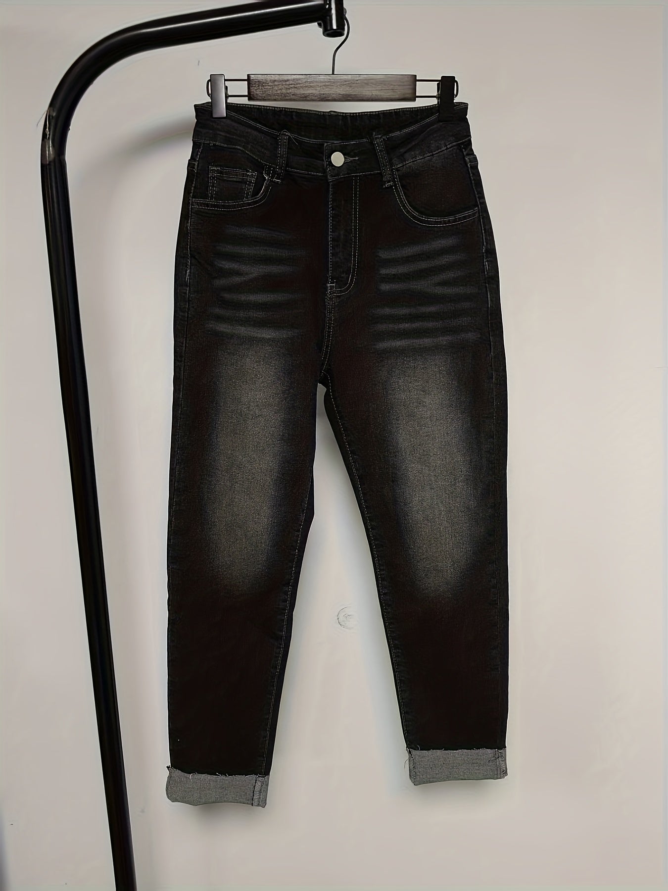 Jeans Femme Skinny Extensible Taille Mi-Haute Tissu Non Transparent Lavable Coupe Slim Élégant Polyvalent