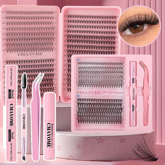Kit de cils faux 640/240 clusters – grande capacité, 3 densités (10D-30D), longueurs mixtes 8-18 mm, colle et outils inclus, durable et réutilisable, adapté aux débutants et DIY