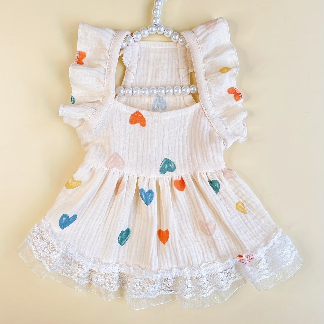 Four-Season Pet Dress for Cats & Dogs – Colorful Heart Print Chiffon Princess Dress
