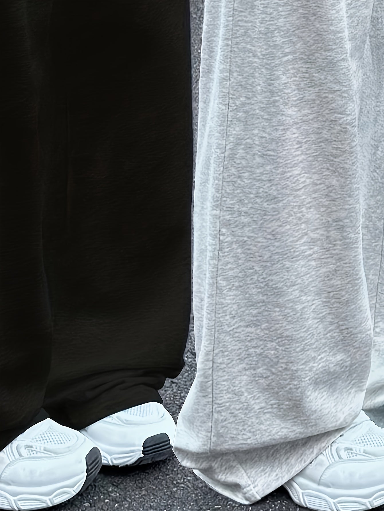 Lot de 2 Pantalons Femme Décontractés Jambe Large – Taille Élastique avec Poches, Noir & Gris