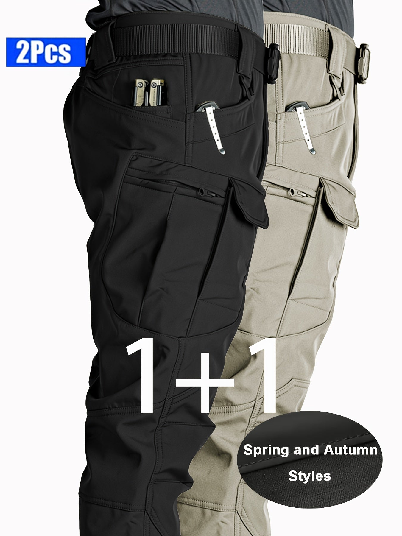 2pcs Pantalons Cargo Homme – Tactiques, Multipoches, Stretch Léger, Casual & Outdoor, Printemps/Automne
