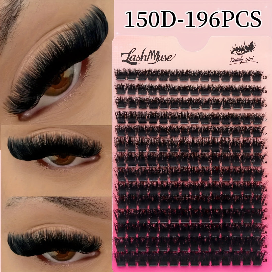 Faux cils 196 bouquets 150D, longueurs mixtes de 10 à 18 mm, à combiner à volonté, courbure D-D, effet œil de chat russe 3D, volume naturel et duveteux - légers, doux, confortables, faciles à poser