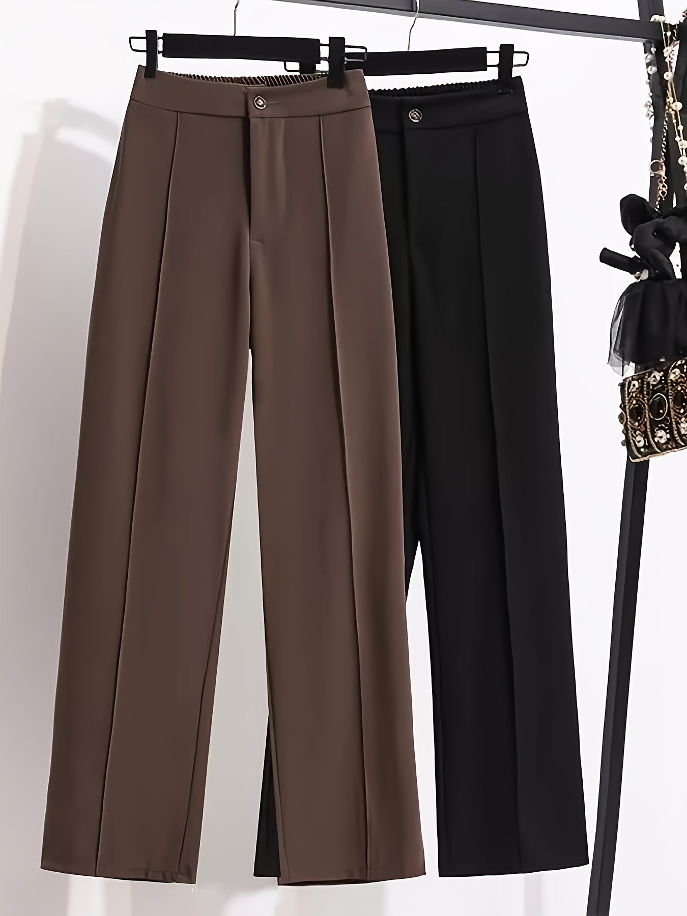 Pantalon Femme Style Western – Couleur Unie, Jambe Droite, Coupe Décontractée