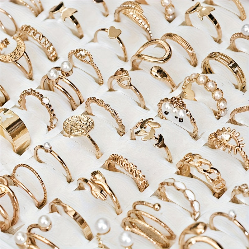 A Set of 45 Stylish And Elegant Rings for Women, Featuring a Vintage Bohemian Design with Faux Gemstones And an Open Design, Perfect for Daily Wear, Parties, Vacations, And As Holiday Gifts (Without a Box). This Mixed-Style S