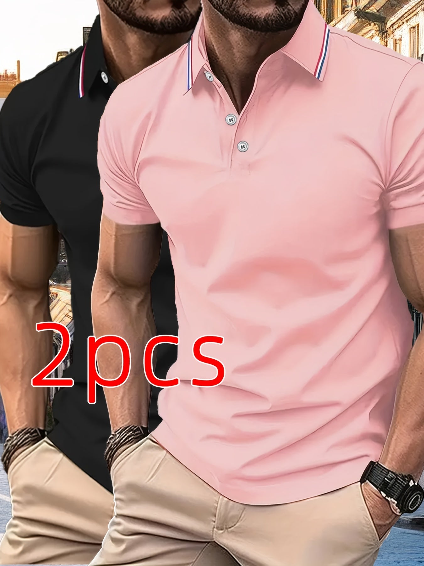 2pcs Men's Summer Shirts, Button- Front Design, Simple Comfortable Casual Turn- Collar Short Sleeve
