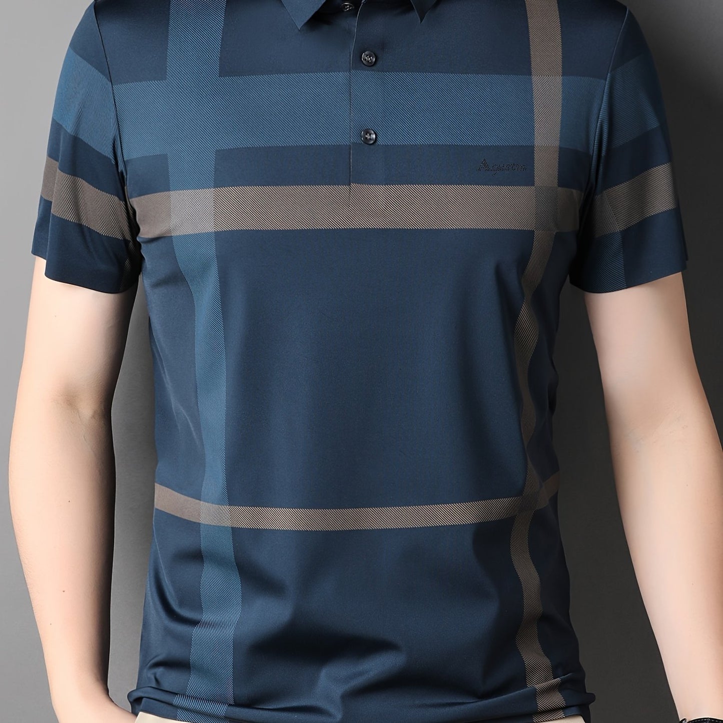 Summer New Men's Short Sleeve T-Shirt with Plaid Collar