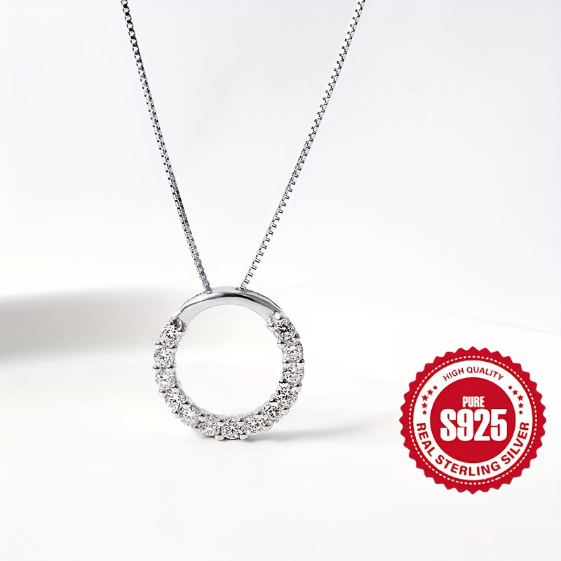 Collier pendentif cercle en argent S925, zirconia synthétique scintillant, 4 g, hypoallergénique, design minimaliste et élégant, parfait pour un usage quotidien ou comme cadeau