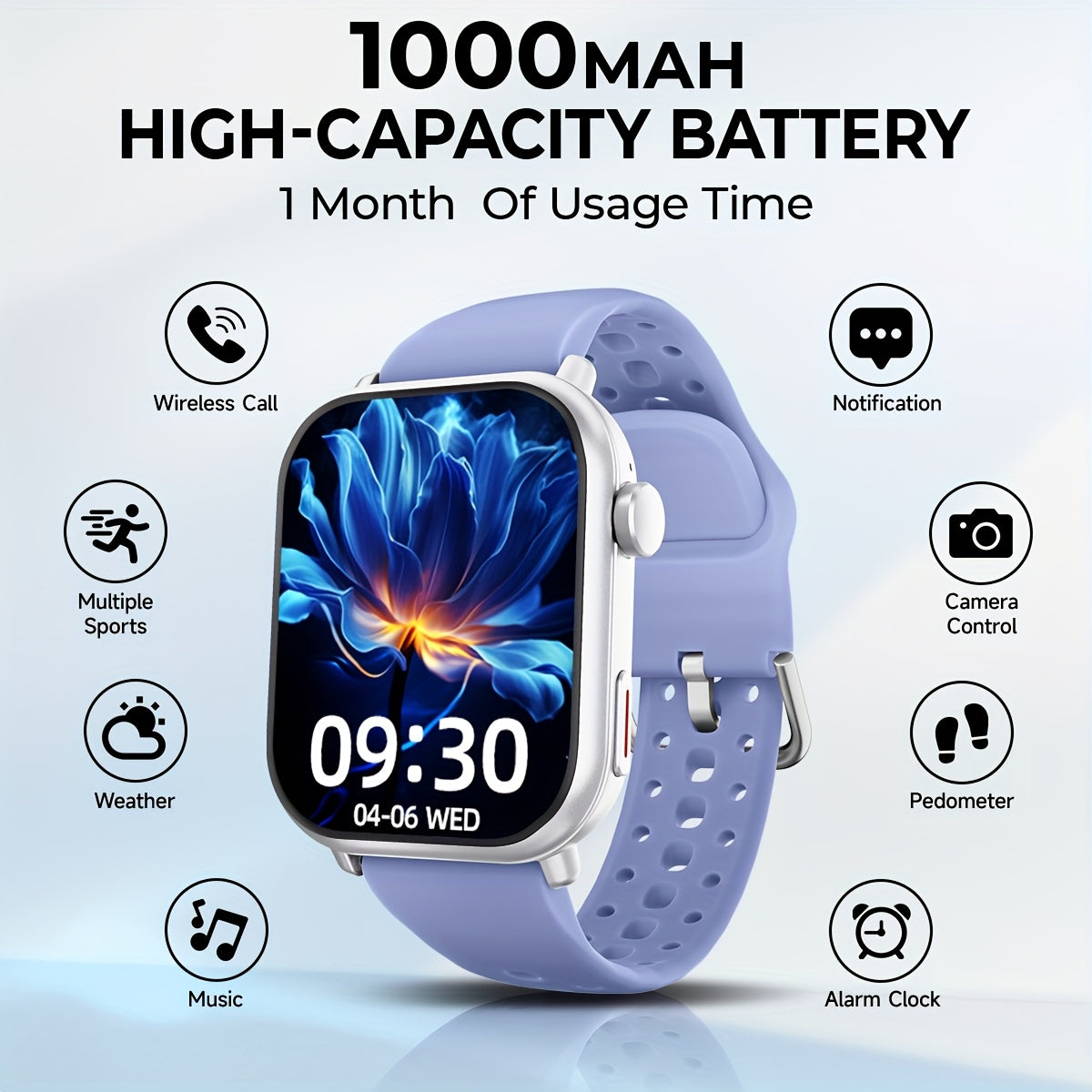 High-Quality Smartwatch with 1000 mAh Battery | 1.83-inch HD Touch Screen, Built-in Speaker, Multiple Sports Modes, Wireless Calls, Message Notifications, Music Player, Compatible with iPhone and Android, Perfect for Gifts
