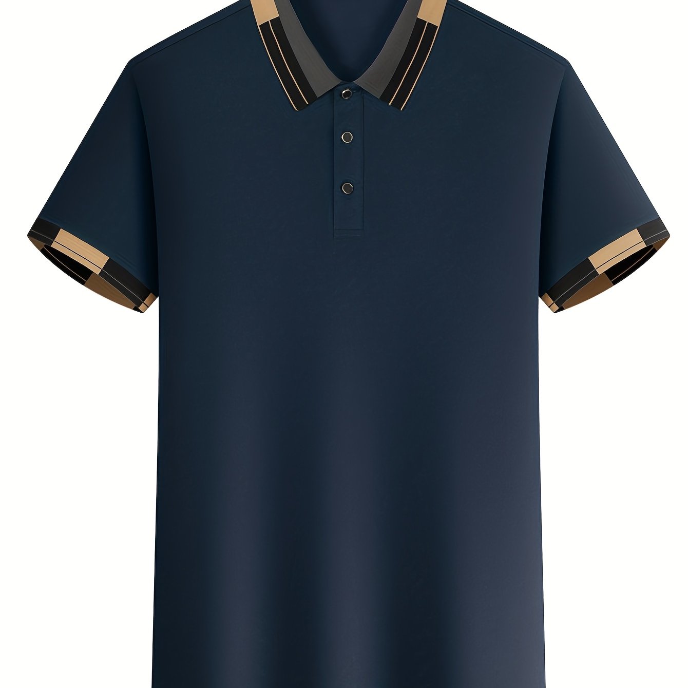 Men's Shirt - Dark Charcoal Gray with Golden Accent Collar, Soft Breathable Fabric Golf Shirt for Business, Casual, - Machine Washable Summer Button-Up Shirt for Office, Vacation, Casual Attire, Vacation Clothing, Sophisticat