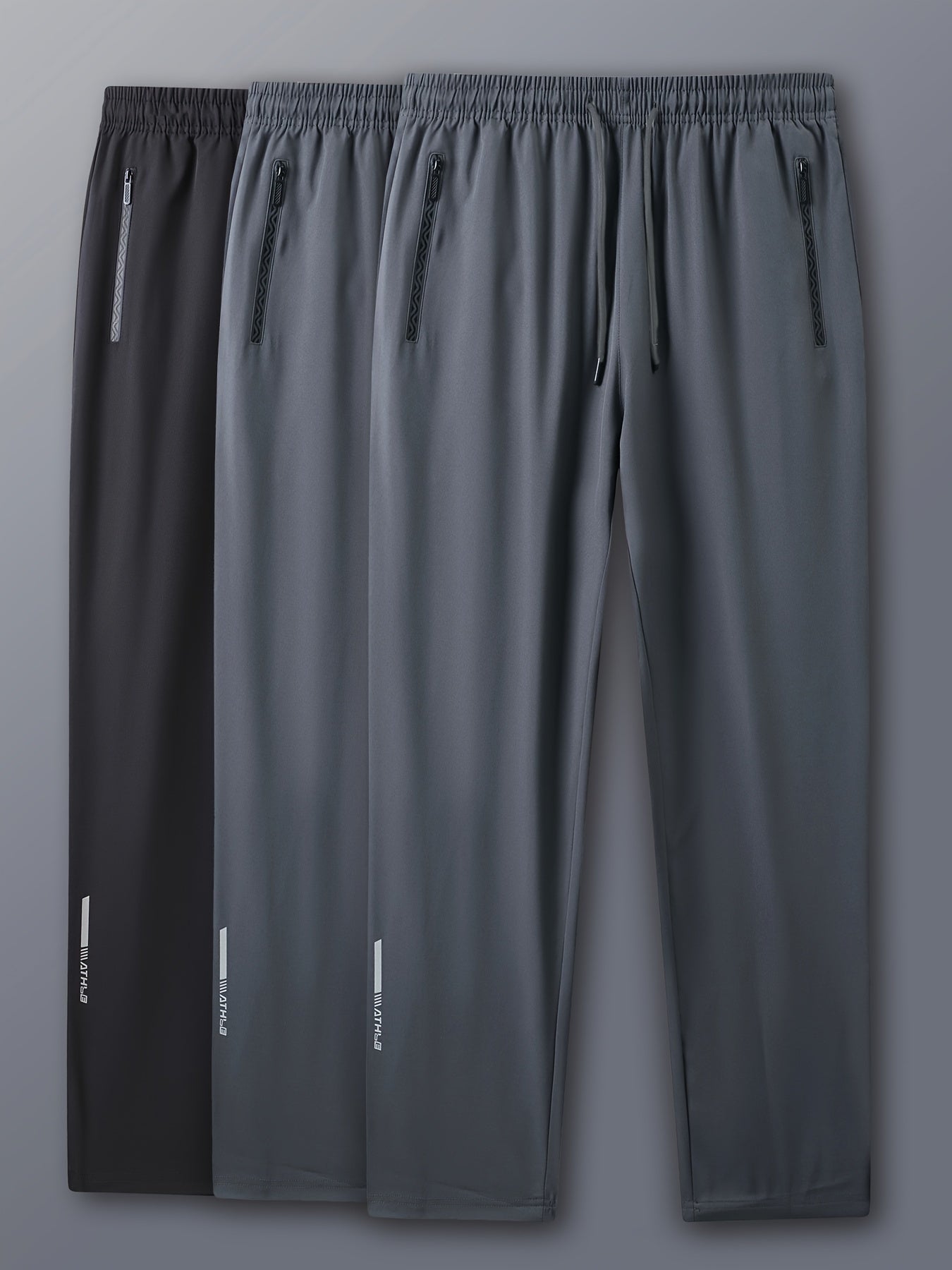 3pcs Joggers Homme – Imprimés, Cordon, Poches Zippées, Polyester, Casual