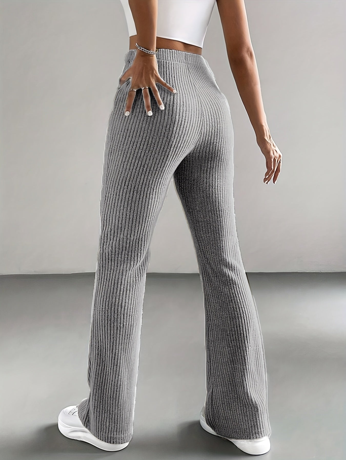 Lot de 3 Pantalons Automne-Hiver – Taille Élastique, Droits Évasés, Rayés et Côtelés, Look Minimaliste Élégant