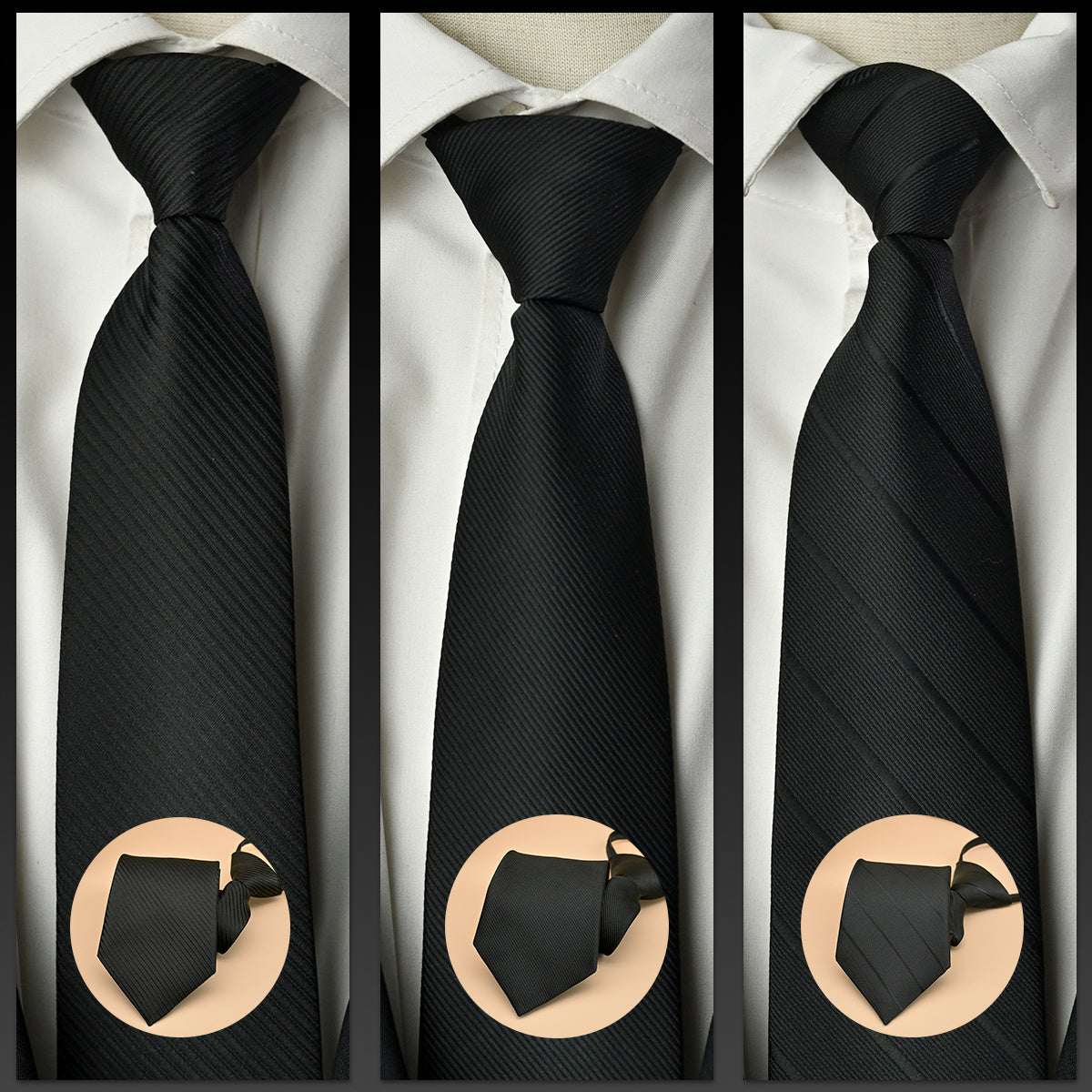 Lot de 3 Cravates Homme Noires à Rayures Diagonales – Polyester Élégant pour Bureau et Mariage