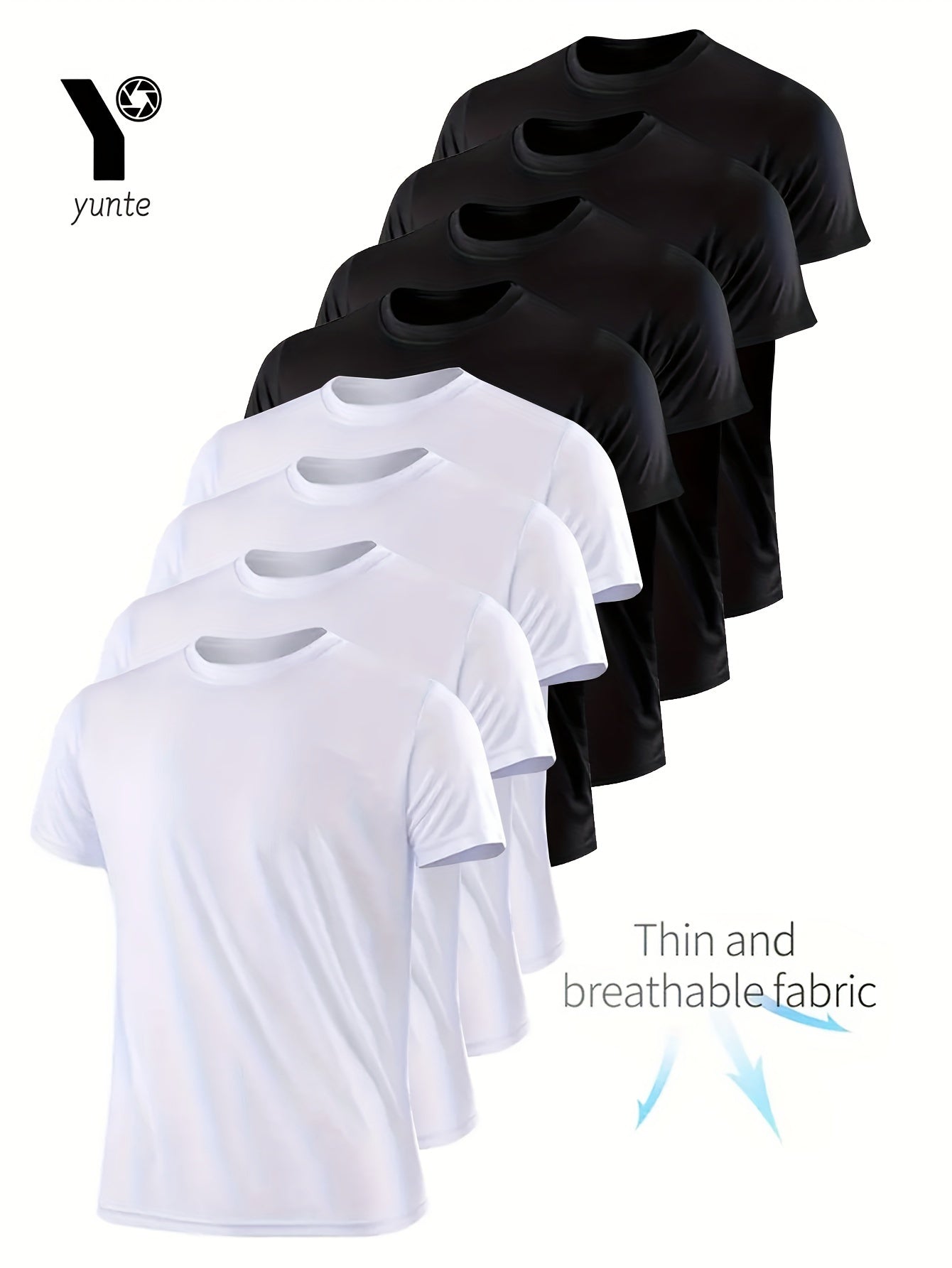 4 White And 4 Black, 8pcs Set of Ultra-Light Men'S Round-Neck T-Shirts - Quick-Drying, Breathable, Moisture-Wicking Shirts Suitable for Workouts, Gyms, And Running, Lightweight And Comfortable, Perfect for Sports Training wit