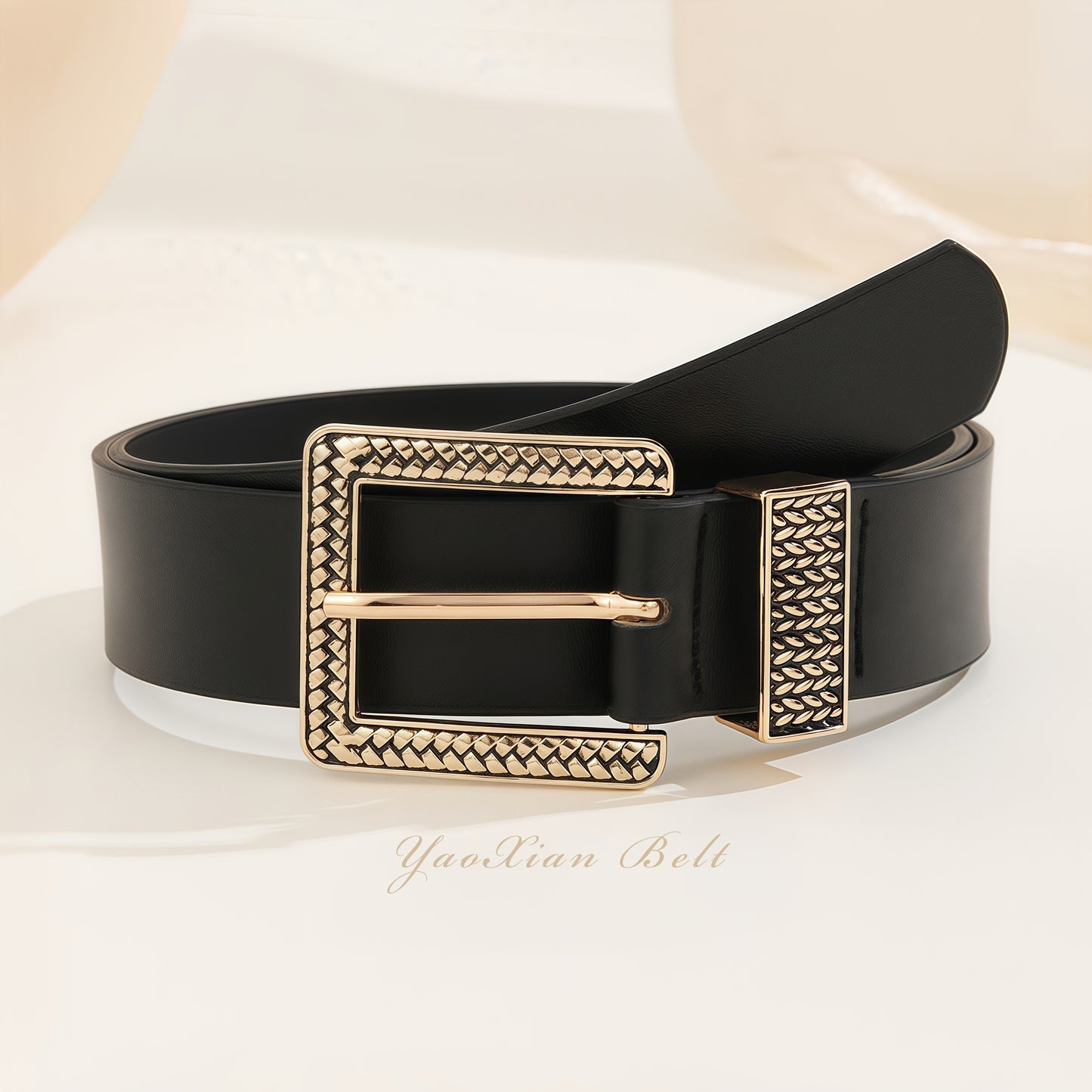 1 pc ceinture pour femmes – Boucle rétro dorée, ceinture en PU faite main, style luxe léger avec motif géométrique, polyvalente pour robes, jeans, tenues décontractées et formelles