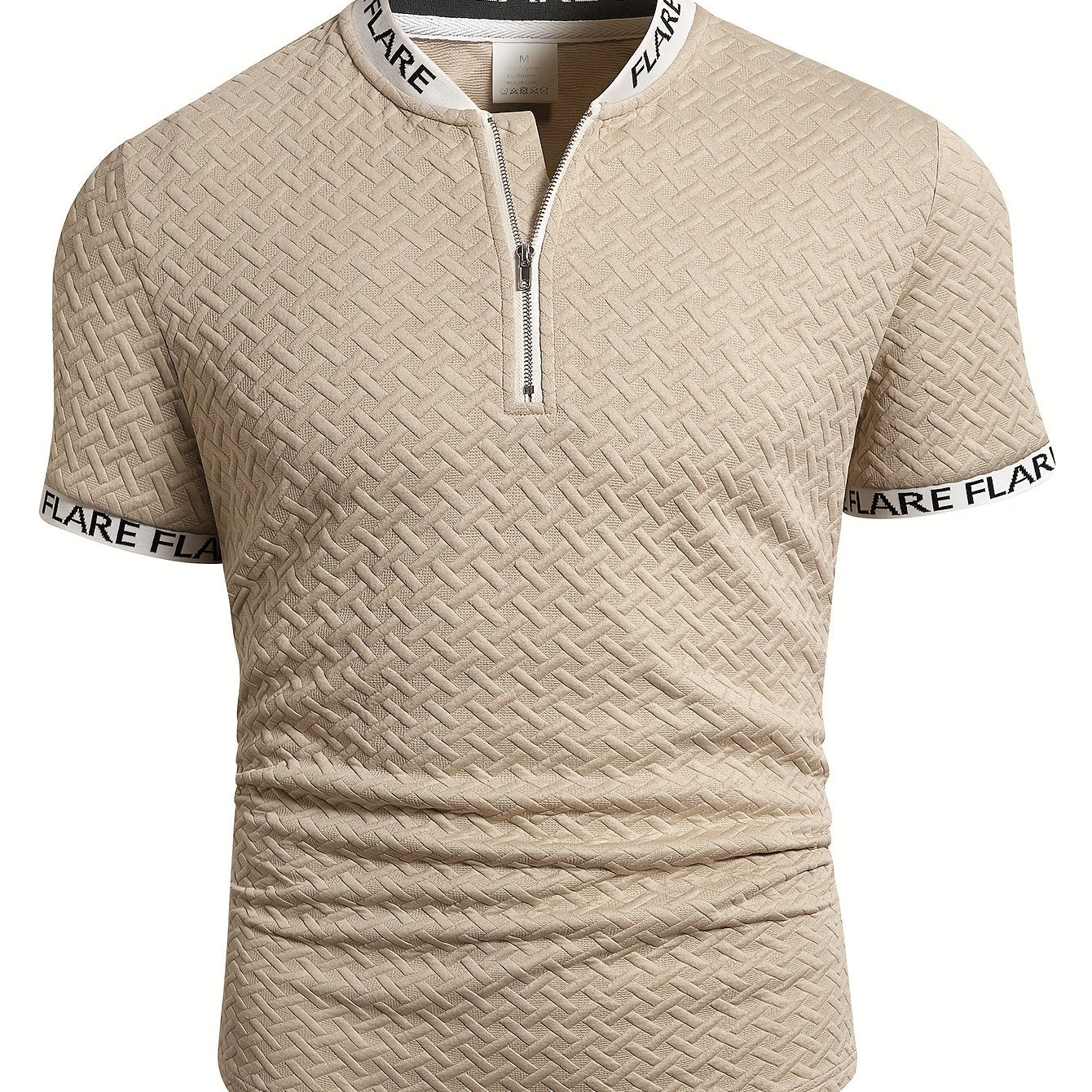 Men'S Casual Short Sleeve Polo Shirt with Stand Collar & Zipper Detail - Olive Green, Breathable Summer Top for Casual Attire, Casual Attire, |stand Collar Shirt|zipper Closure Shirt