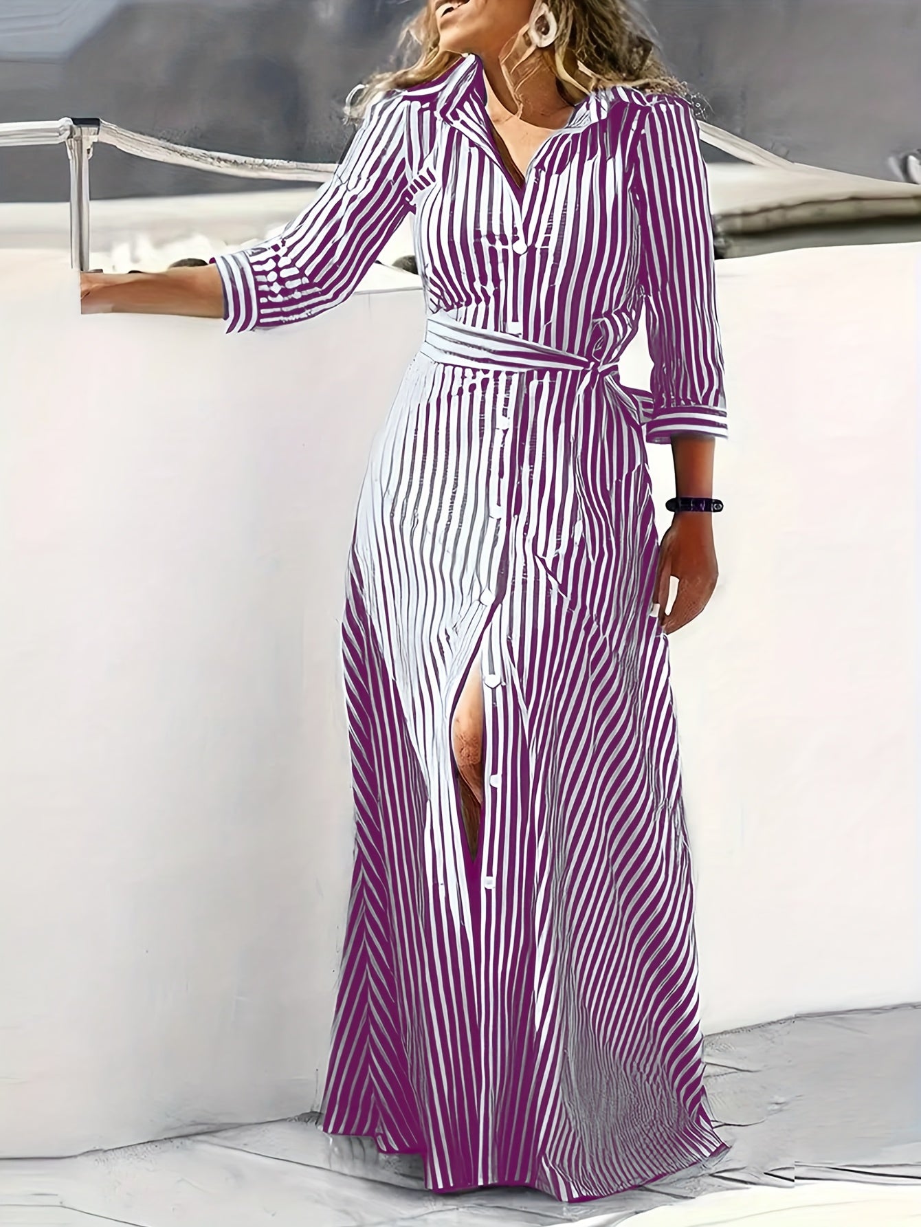 Robe rayée élégante et décontractée pour femme