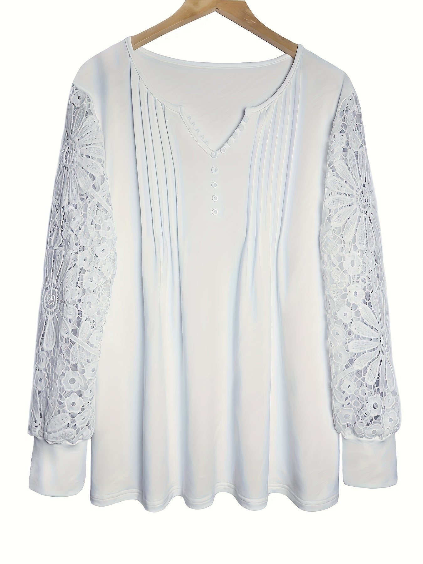 T-shirt grande taille pour femmes – Col en V, manches longues, avec boutons