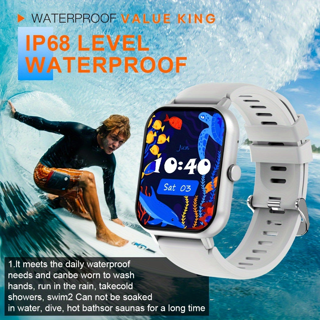 Montre connectée pour hommes et femmes – Idée cadeau, écran tactile complet de 4,65 cm, appels et messages, compatible Android/iPhone, montre de suivi fitness avec mode exercice, podomètre, distance, calories, plus de 100 modes sportifs, étanchéité IP68