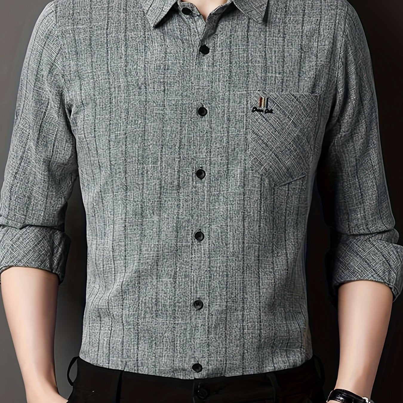 Men'S Striped Shirt with a Chest Pocket, Casual Long-Sleeve Shirt with a Collar.