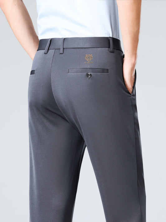 Pantalon habillé business pour homme – taille élastique, coupe droite, lavable en machine, fermeture à boutons, idéal bureau, réunions et événements semi-formels