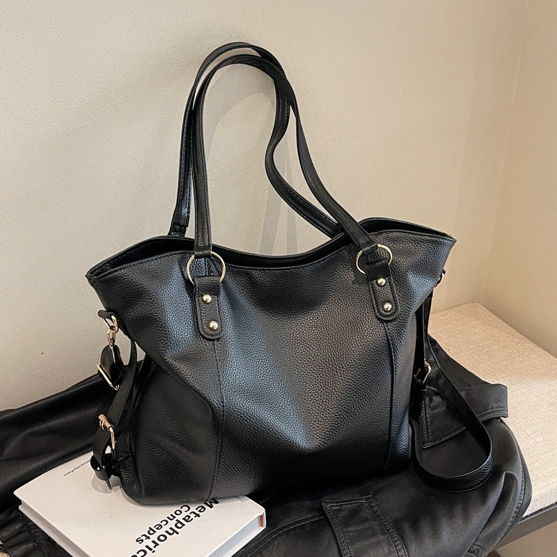 Sac Cabas Femme Grande Capacité – Sac Élégant Minimaliste avec Fermeture Éclair, Spacieux pour le Travail, Usage Quotidien et Événements Formels, Sac Synthétique Durable Noir Mat, Polyvalent, Poignées Solides