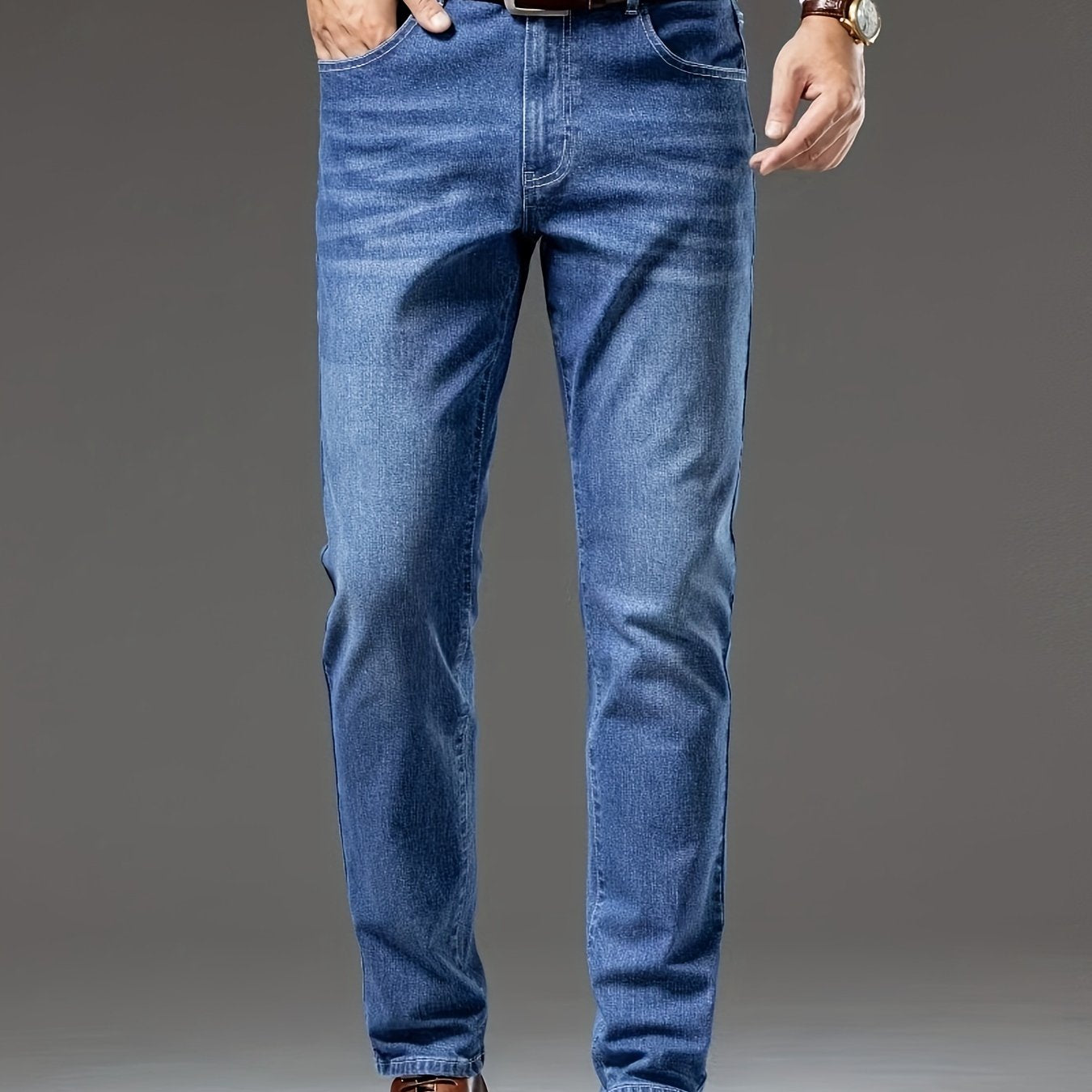 Jeans skinny stretch pour homme – coupe slim, denim extensible non transparent, taille mi-haute, bleu clair, idéal business casual et tenue décontractée, essentiel printemps/automne