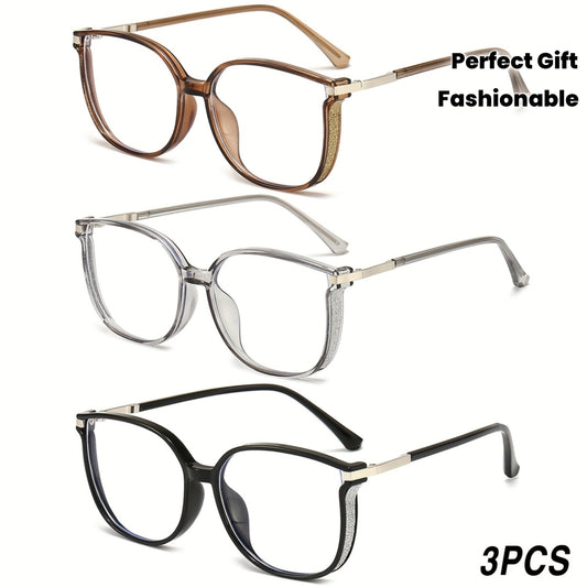 Lot de 3 Lunettes de Lecture Cat-Eye – Design Rectangle Ciel Étoilé avec Paillettes