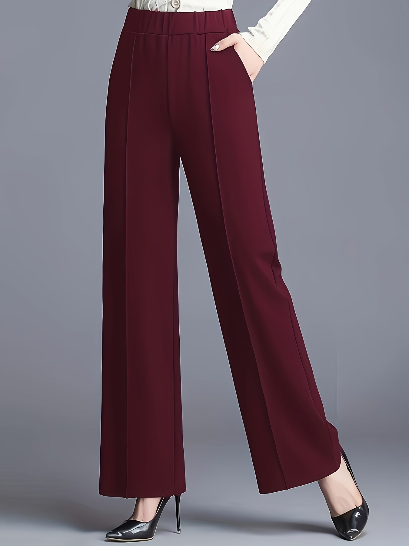 Pantalon Femme Taille Haute Oversize – Jambe Large avec Poches Obliques, Élégant et Décontracté, Tous Saisons