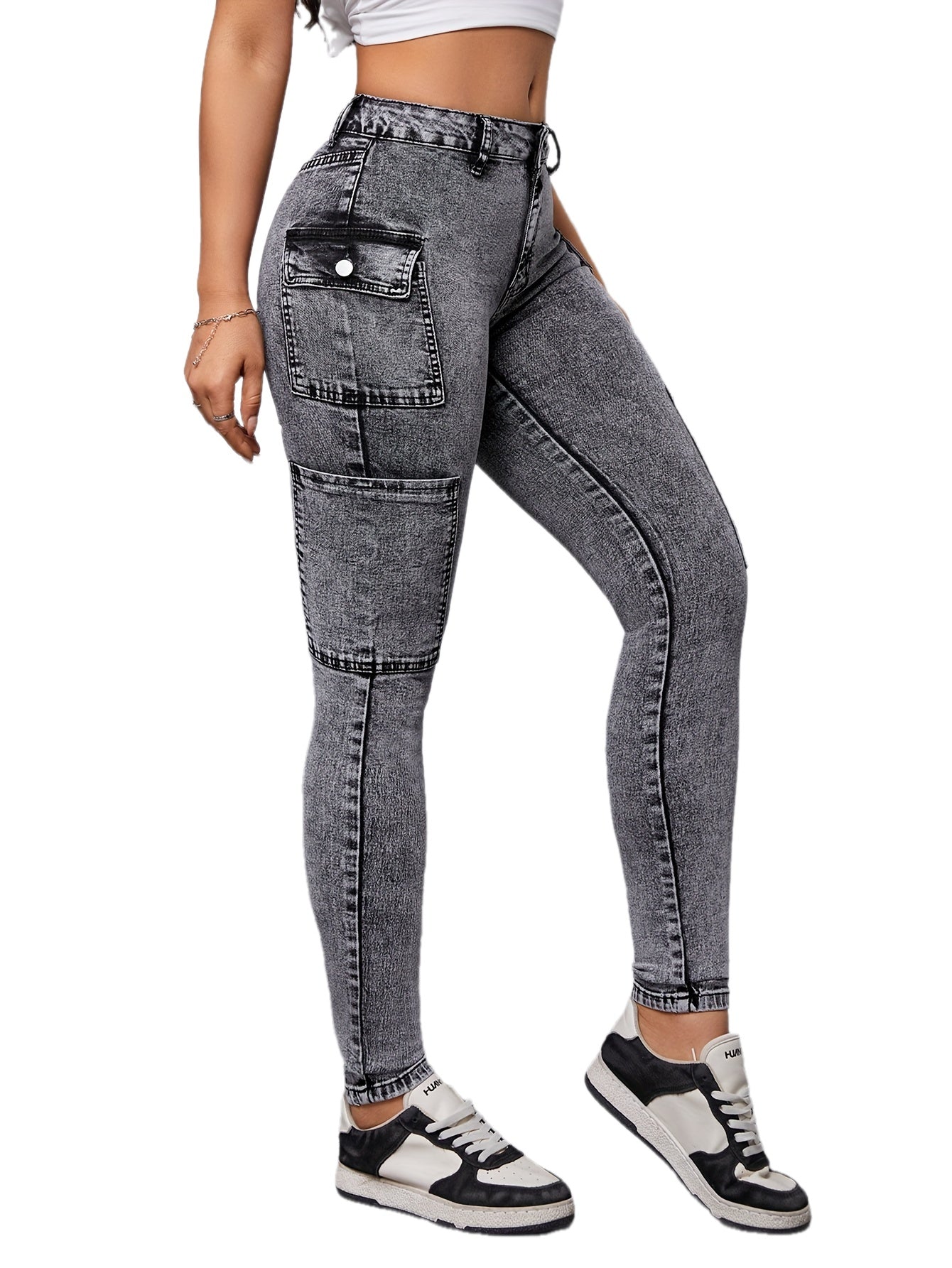 Jeans Femme Gris Style Snowflake Extensible Slim Polyvalent