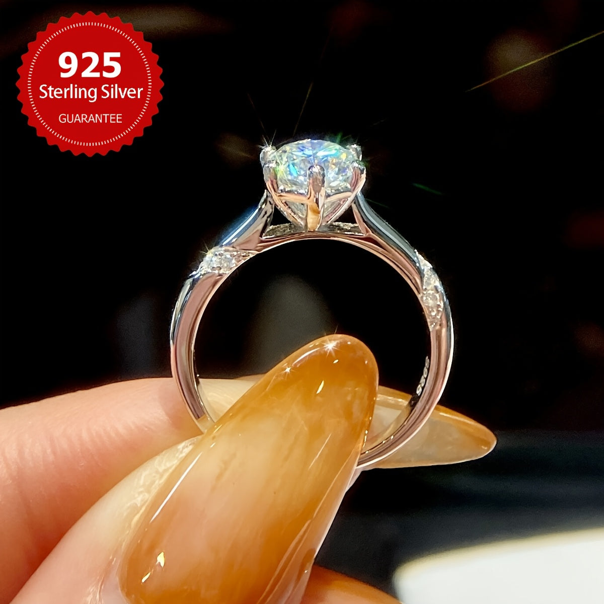 1pc Glamorous 1CT Moissanite Ring S925 Sterling Silvery Promise Wedding EngaSynthetic Gemstoneent Rings for Women Wedding Season Jewelry Anniversary Solitaire Ring Thanksgiving Valentine's Day Gift for Ladies Noble Luxury Bri