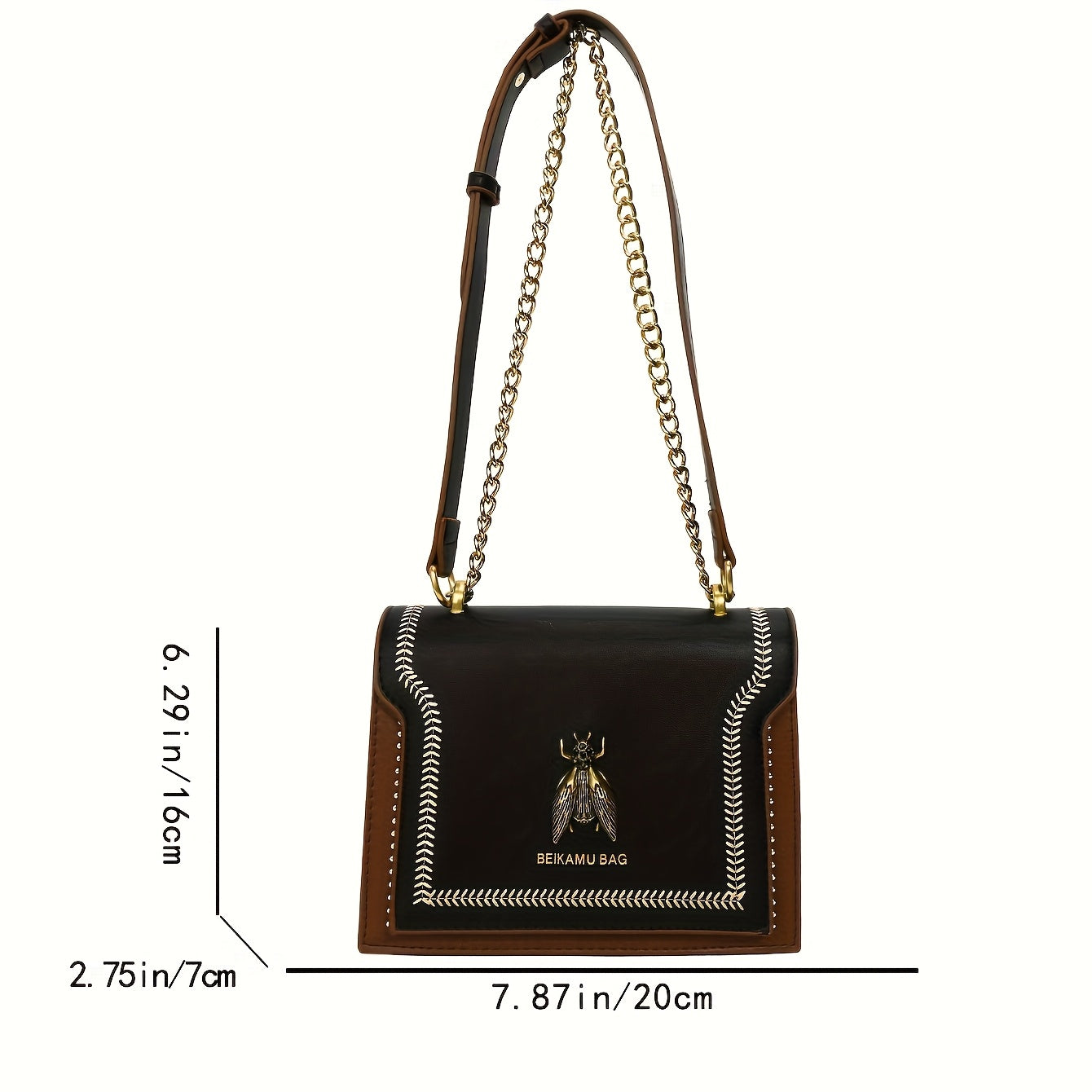 Sac bandoulière femme – fermeture magnétique, synthétique, chaîne, compact, beige/rouge/noir, élégant pour bureau, voyage et soirées