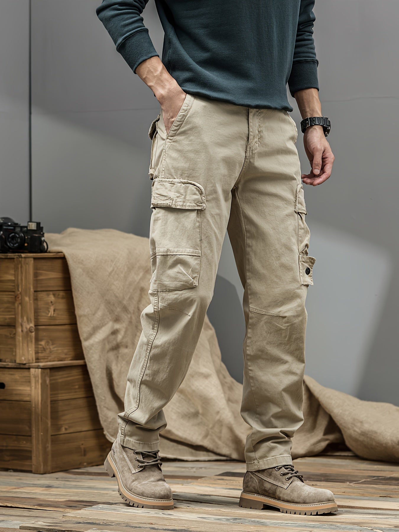 Pantalon cargo robuste pour homme – multi-poches, taille mi-haute, coupe régulière, lavable en machine, idéal travail, voyage et activités outdoor