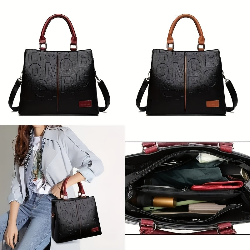 Sac à main de luxe grande capacité pour femmes – tote et bandoulière marron élégant, accessoires dorés, fermeture zippée, parfait pour travail et voyage