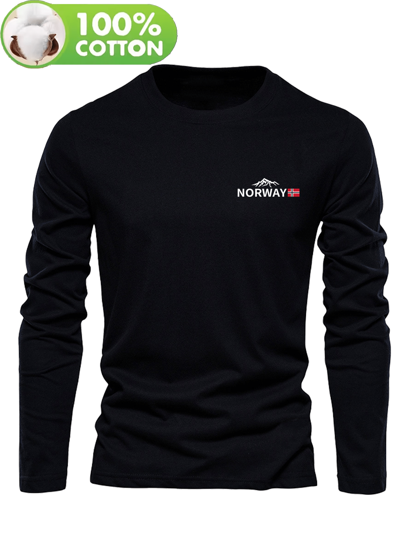 Men's 100% Cotton Long Sleeve T-Shirt with Letter 'A' Patch Design - Soft Round Neck Casual Top for Spring/Autumn Layering | Regular Fit Blouse for Casual Attire (Hand Washable, 100% Breathable Fabric)