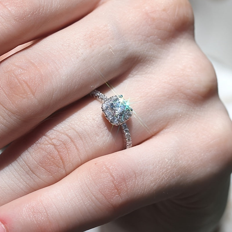 Bague de fiançailles solitaire en cuivre – pierre ronde unique, style scintillant luxe, halo en zirconia synthétique, bague promise pour femme, mariage ou soirée, pierre de naissance d’avril