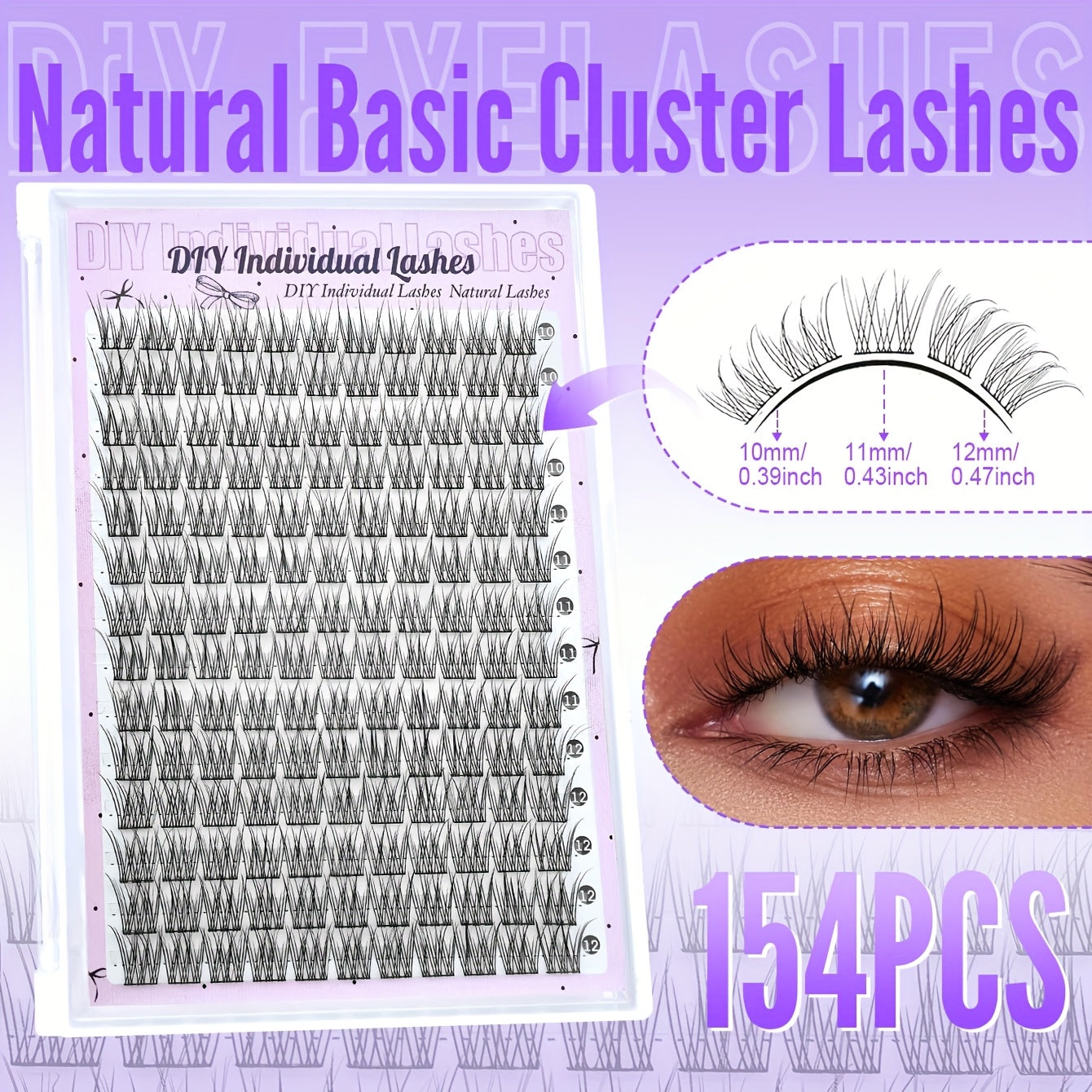 10 Rangées de Cils Individuels Naturels / 154 Paquets – Cils Wispy en Extensions DIY, 10-12 mm, Style Manga, Queue de Poisson, C Curl, Débutant-Friendly, Réutilisables
