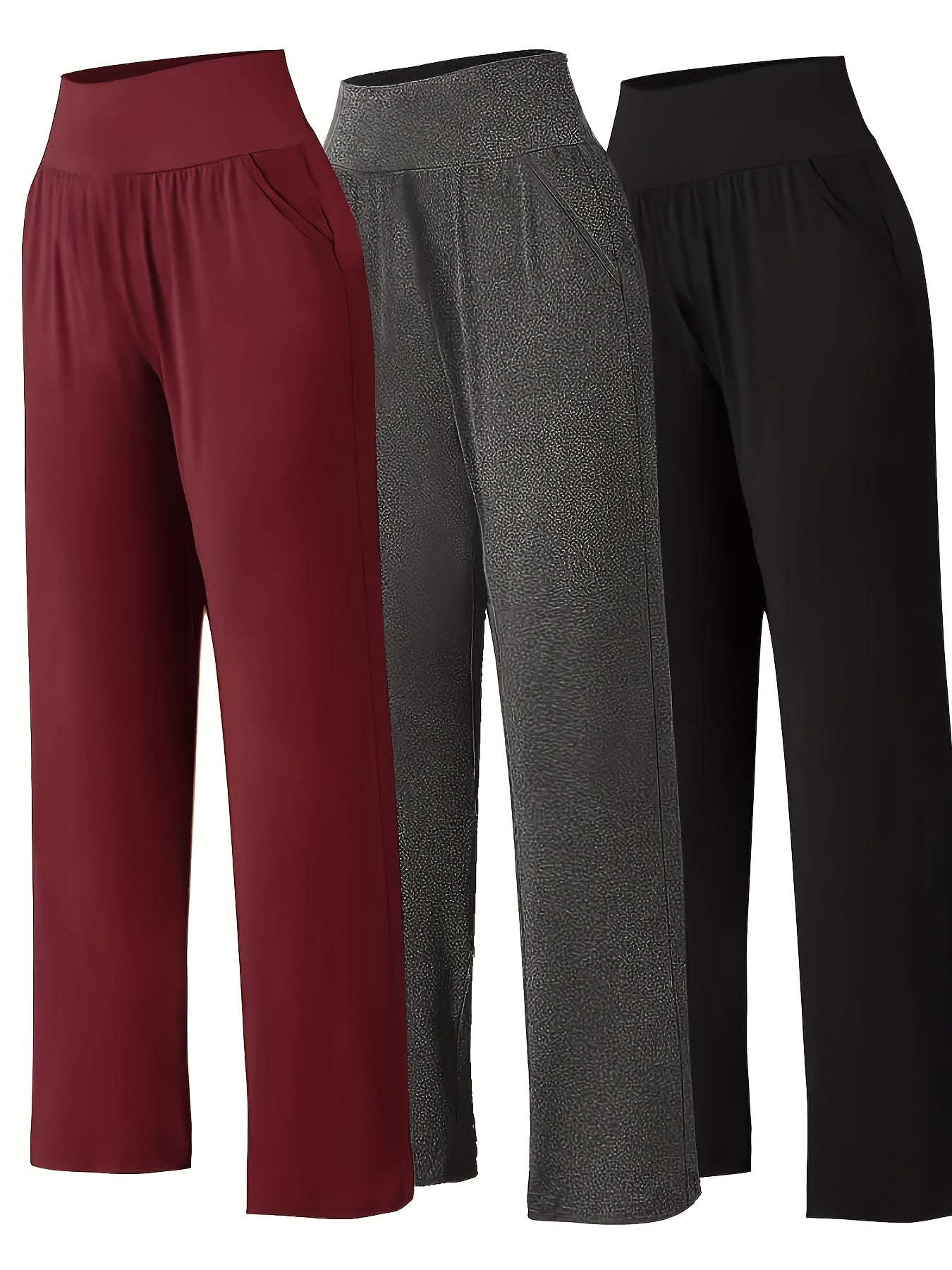 Pantalon Femme Grande Taille Décontracté – Taille Haute avec Poches, 3 Couleurs (Pourpre, Gris, Noir), Tous Saisons
