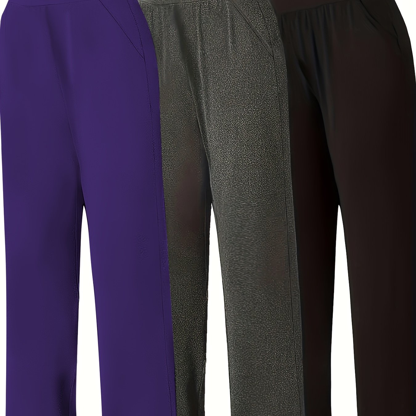 Pantalon Femme Grande Taille Décontracté – Taille Haute avec Poches, 3 Couleurs (Pourpre, Gris, Noir), Tous Saisons