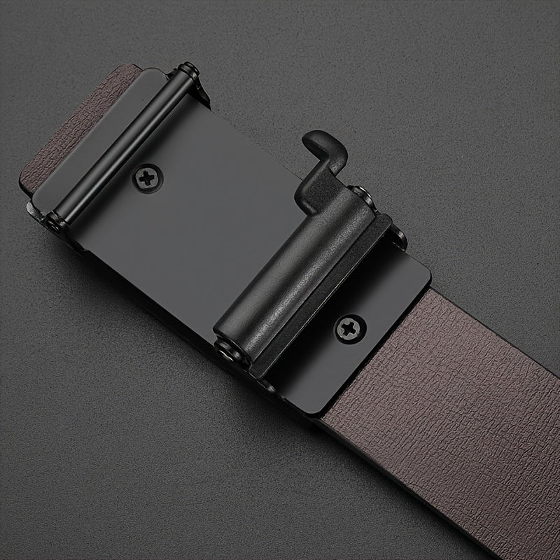 Ceinture Homme à Boucle Automatique – 1 ou 2 pcs, Motif Géométrique Noir et Doré, Style Formel et Décontracté, Cuir Synthétique, Fermeture Simple, Parfaite pour Mariage, Soirée et Usage Quotidien, Accessoire Luxe Minimaliste