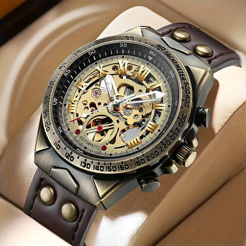 Men's New Mechanical Watch Business Sports Creative Sci-Fi Retro Style Fashion Casual Christmas Gift Choice Elegant Stable Automatic Skeleton Movement Wristwatch