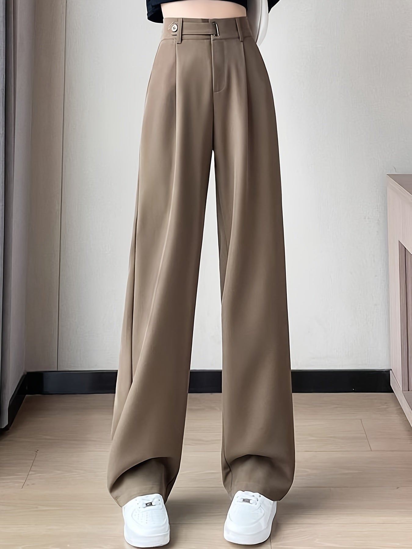 Pantalon Femme Noir 2025 – Costume Haut de Gamme, Taille Haute, Jambe Droite ou Large, Sans Ceinture, Printemps/Été/Automne