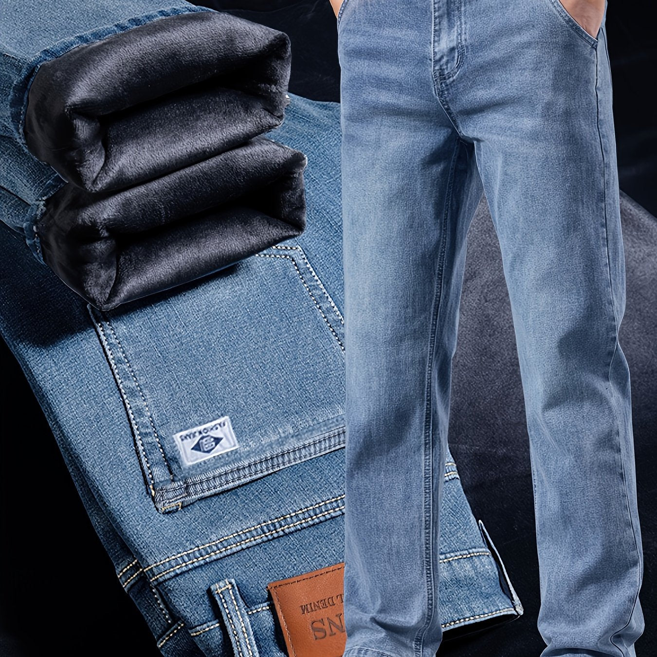 Pantalons Hiver Homme – Polaire, Épais, Stretch, Bleu, Minimalistes