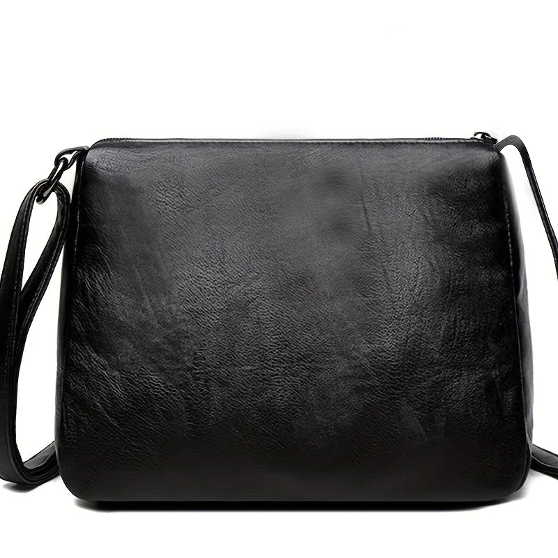 Sac Bandoulière Rétro Carré – Sangle Ajustable, Multiples Poches, Fermeture Éclair, Doublure Polyester Durable, Sac Décontracté pour Déplacements Quotidiens et Voyages, Noir, Pour Adolescent