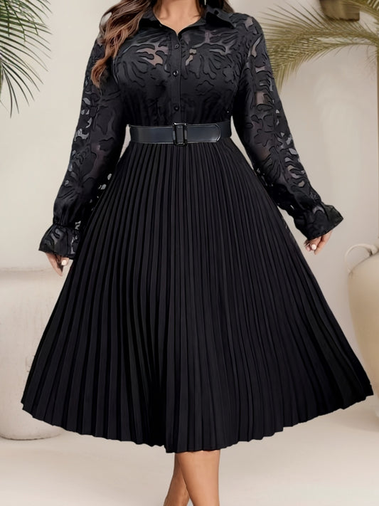 Plus Size, Women's Spring Summer Autumn Fashion Casual Long Sleeve Pleated Elegant Dress
