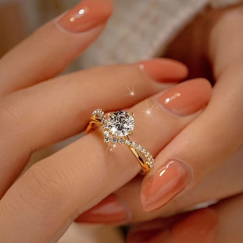 1 Carat Classic Princess Cut Genuine Cubic Synthetic Zirconia Adjustable Open Wedding Engagement Ring for Women, Shiny Synthetic Zirconia Bridal Wedding Ring, Exquisite Fashion Jewelry for Ladies