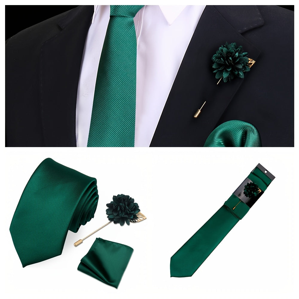 Lot de 3 Accessoires Homme – Cravate, Pochette & Broche Classiques