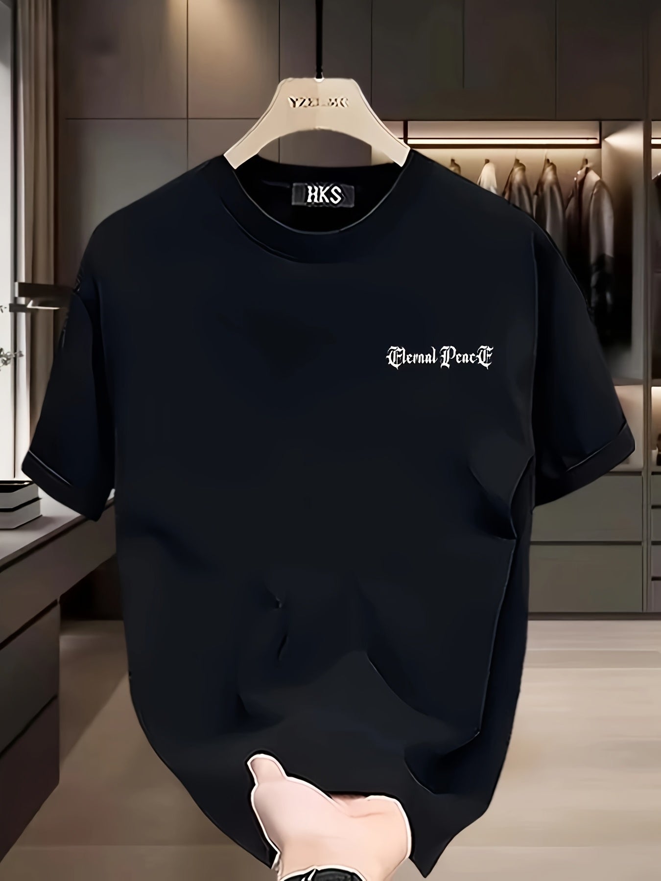 Men's Heavyweight 100% Cotton Graphic T-Shirt - Gothic "Eternal Peace" & "Beauty of Roses" Print, Black Regular Fit Short Sleeve Summer Casual Top, Plus Size Breathable Tee for Casual Attire, Floral Wolf Design, Soft Texture