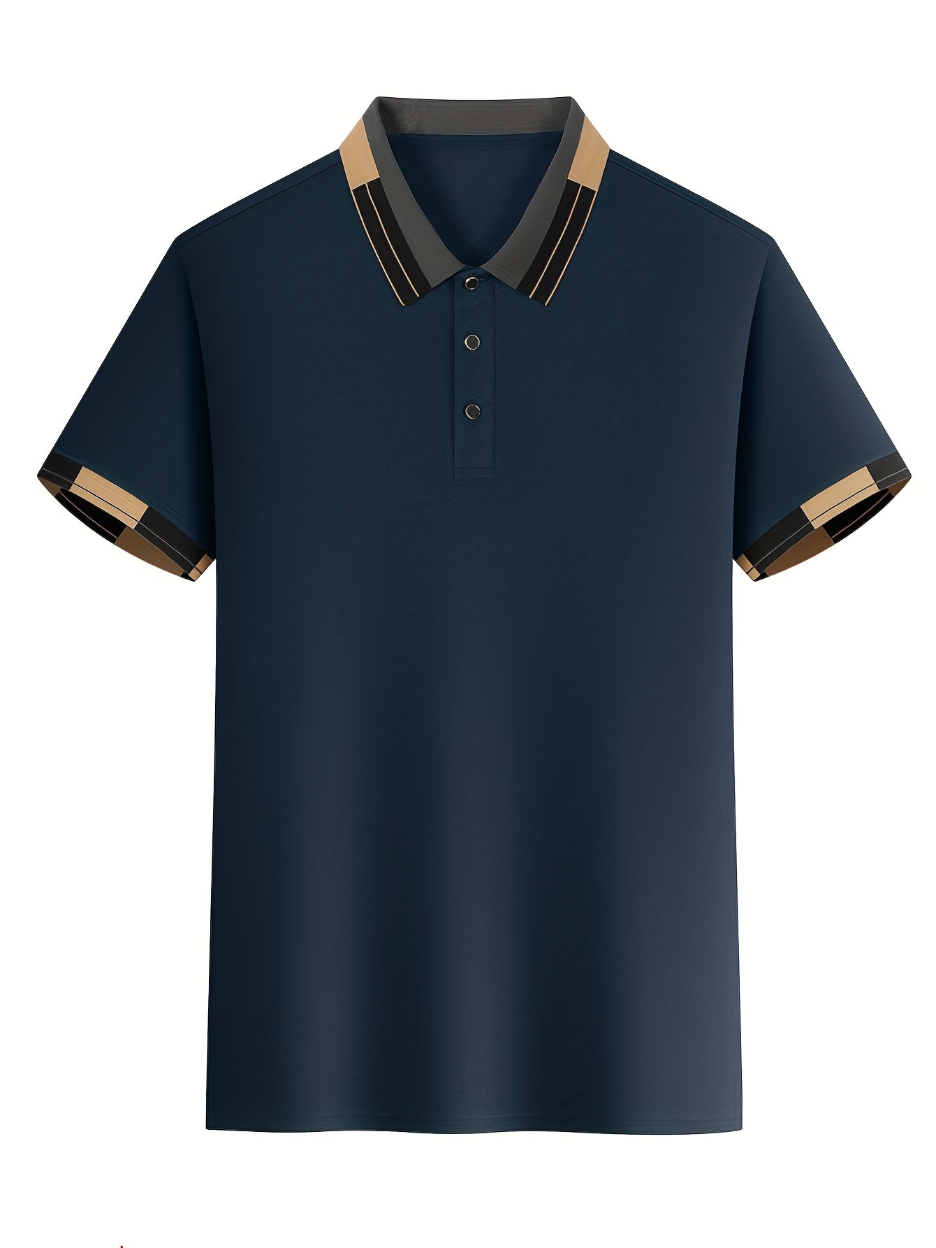 Men's Shirt - Dark Charcoal Gray with Golden Accent Collar, Soft Breathable Fabric Golf Shirt for Business, Casual, - Machine Washable Summer Button-Up Shirt for Office, Vacation, Casual Attire, Vacation Clothing, Sophisticat