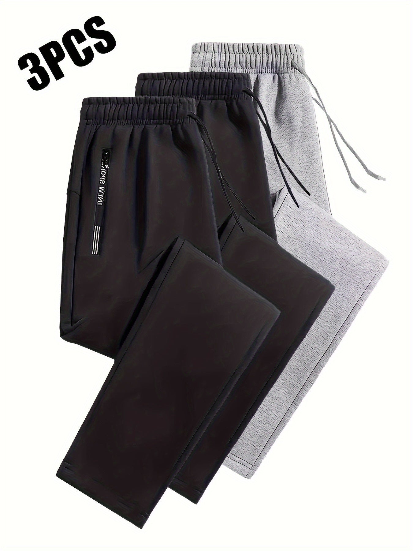 3pcs Joggers Homme – Confortables, Cordon Élastique, Poches Zippées, Casual & Sport, Tout Saison